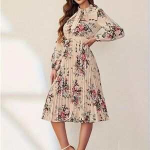 Only Essential size Xs, Floral pleated midi bohemian Cream Dress